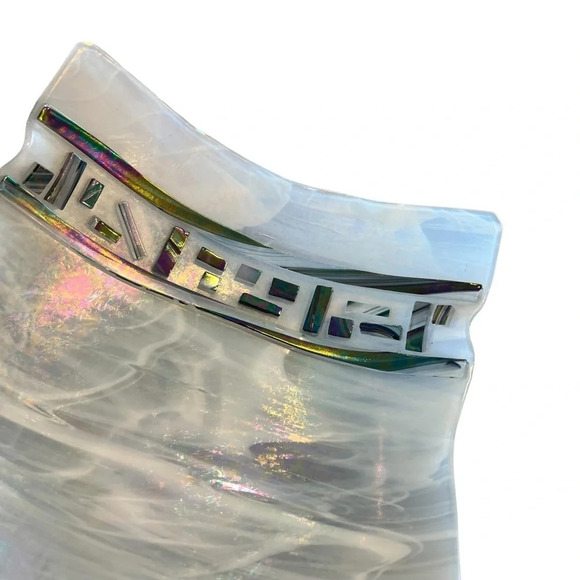 Dichroic Fused Glass Iridescent Handkerchief Bowl 7” x 7” - Picture 5 of 7